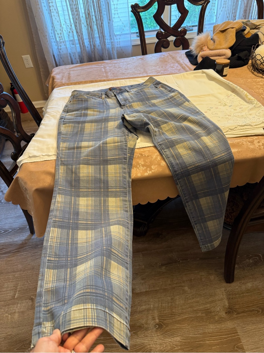 Judy Blue Light Blue and Cream Plaid Relaxed Jeans